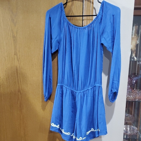 Lovers + Friends Blue and White Embroidered Carmella Romper - Picture 8 of 12